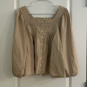 GAP Tan Eyelet Detail Blouse, 100% Cotton